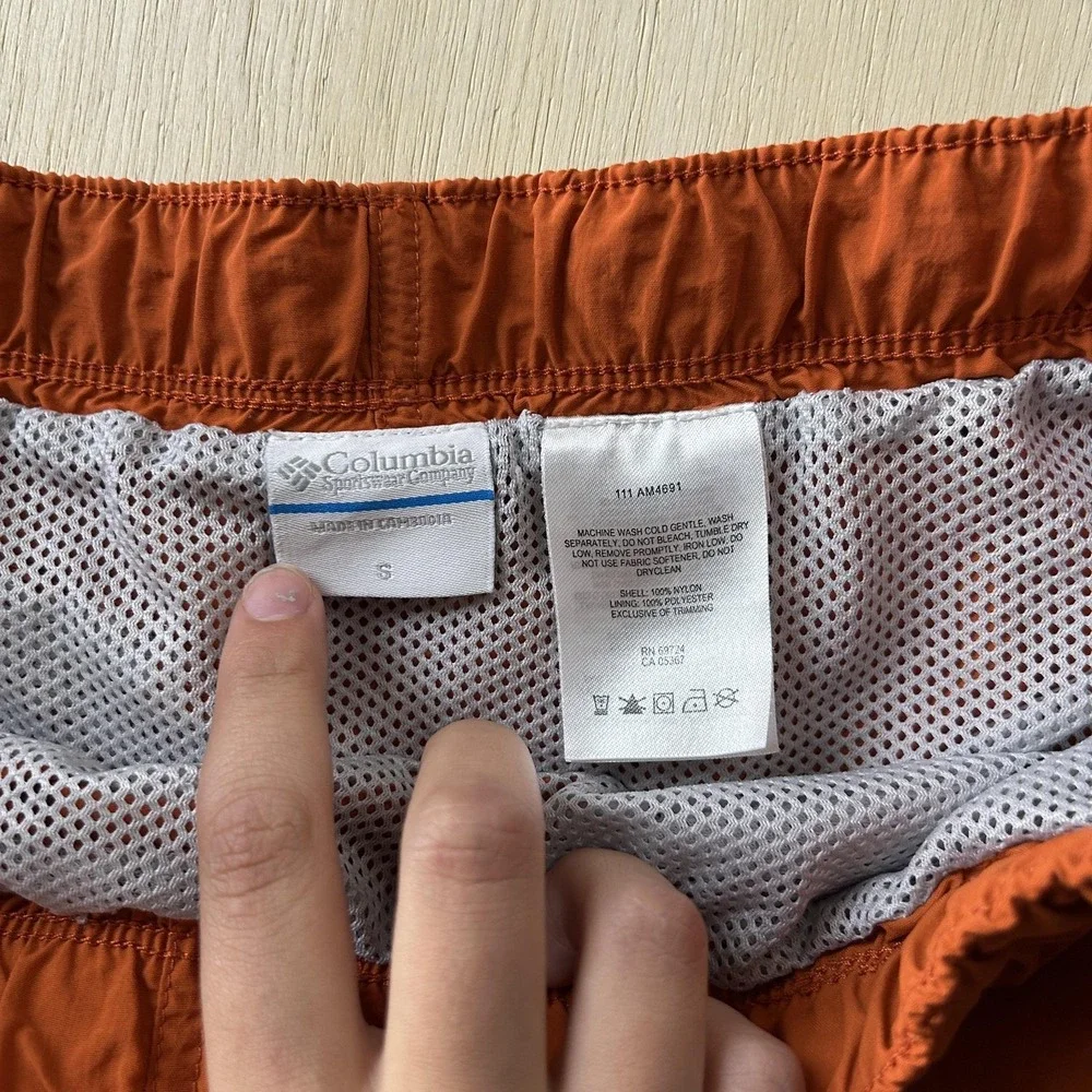 Columbia Swim Shorts Mens Small Orange Mesh Lined Belted Quick Dry Trunks Beach